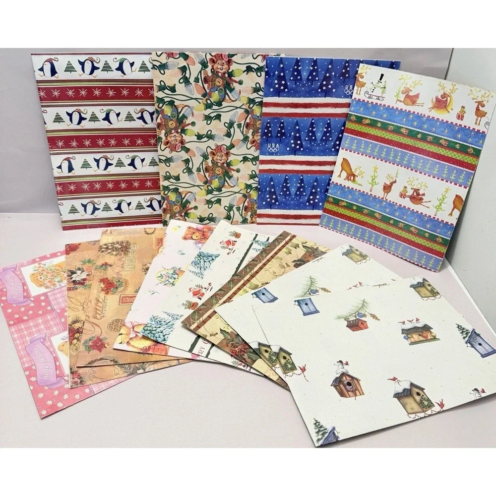 VTG Lot Wrapping Paper Mixed Patterns Sheets Kitsch Holiday Christmas MCM Retro